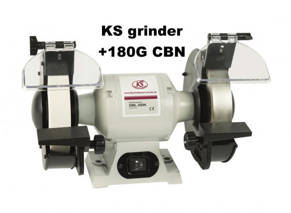 8" slow grinder with 180G CBN wheel.